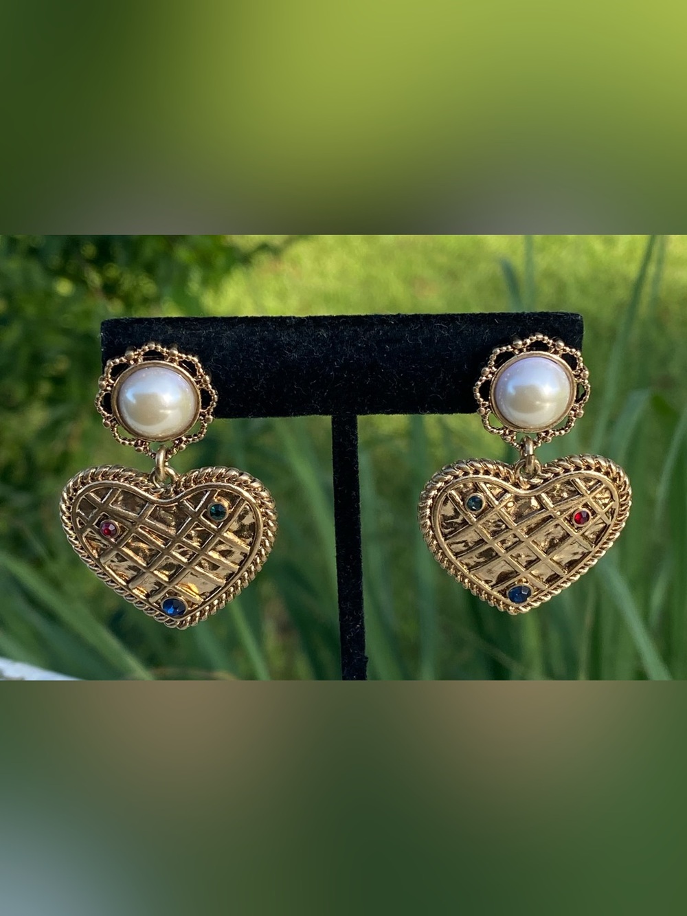 CAbi Pearl & Jeweled Heart Drop Earrings